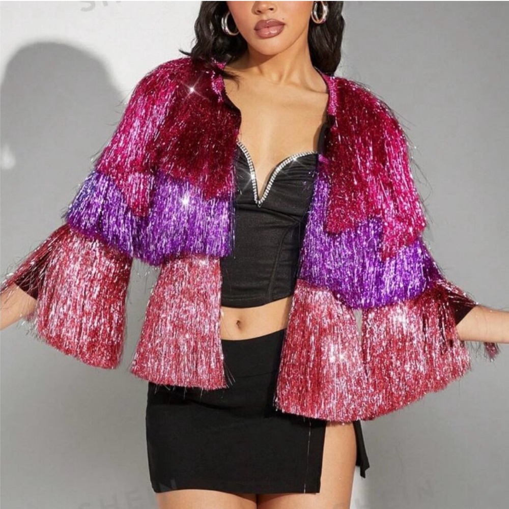 Stylish Pink and Purple Fringe Cape